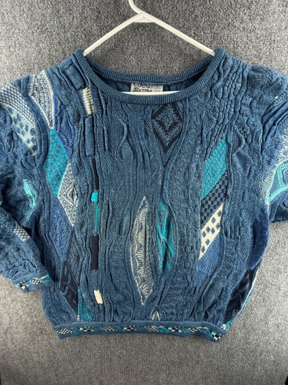 COOGI Blues Australia Sweater Small Blue Intricate Boat Neck Baggy Oversized